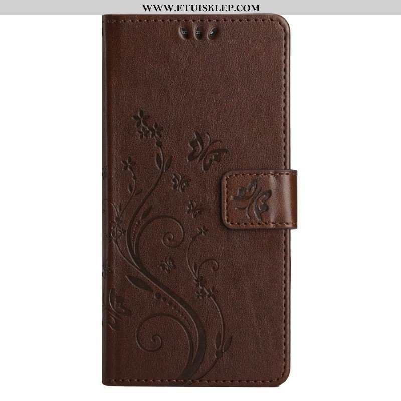 Etui Folio do Samsung Galaxy A14 / A14 5G z Łańcuch Kwiatowy Na Ramiączkach